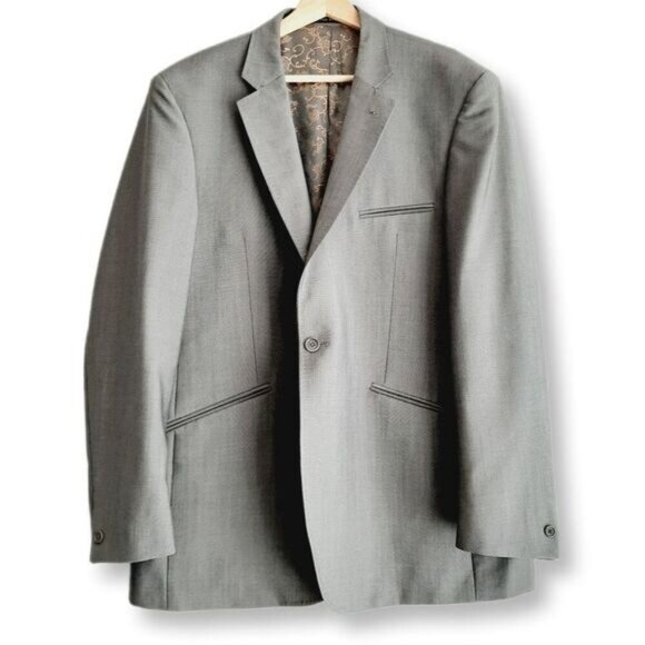 TED BAKER London Blazer Jacket Solid Gray Men's Sz 44 R - Picture 1 of 15